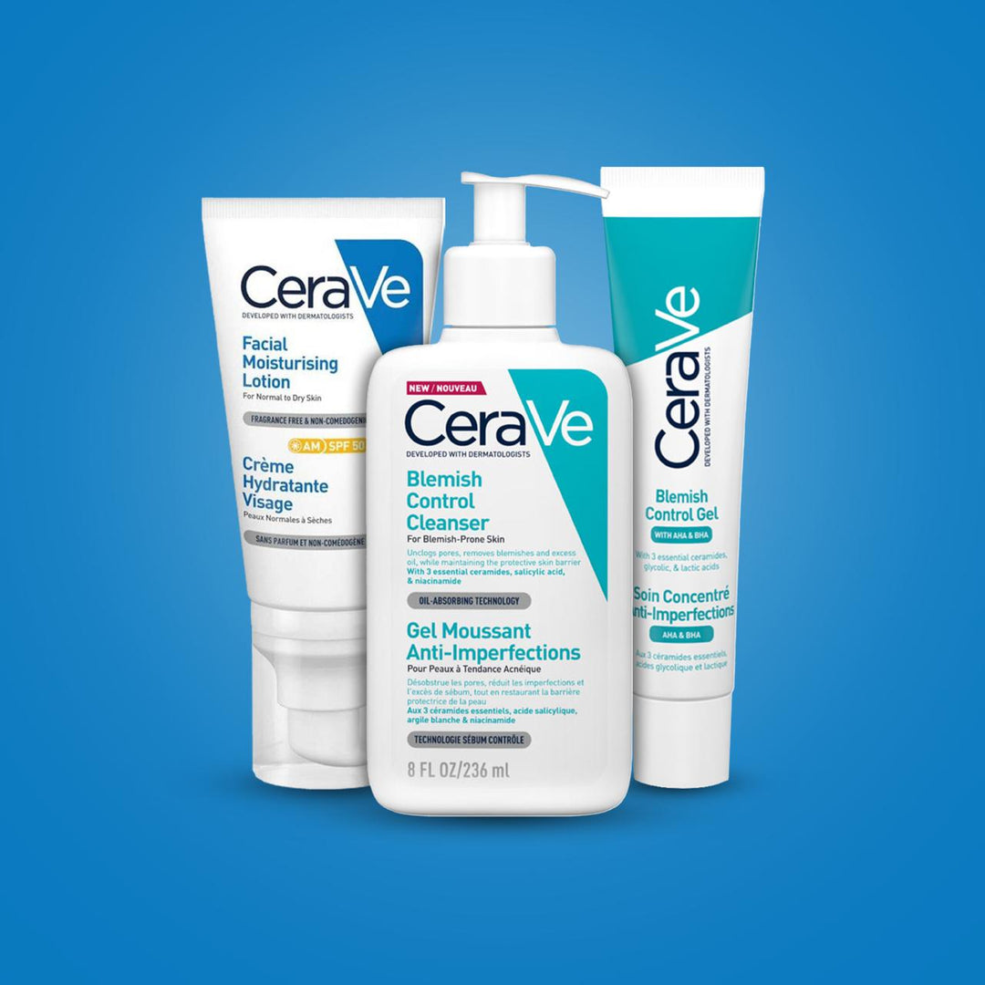 CeraVe Acne treatment Complete Pack (Blemish control cleanser, Blemish control Gel and Moisturiser with sun protection)