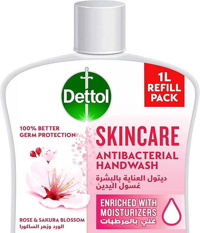 Dettol Skincare Hand wash Liquid Soap Refill, Rose & Sakura Blossom Fragrance, 1L, Pack of 2