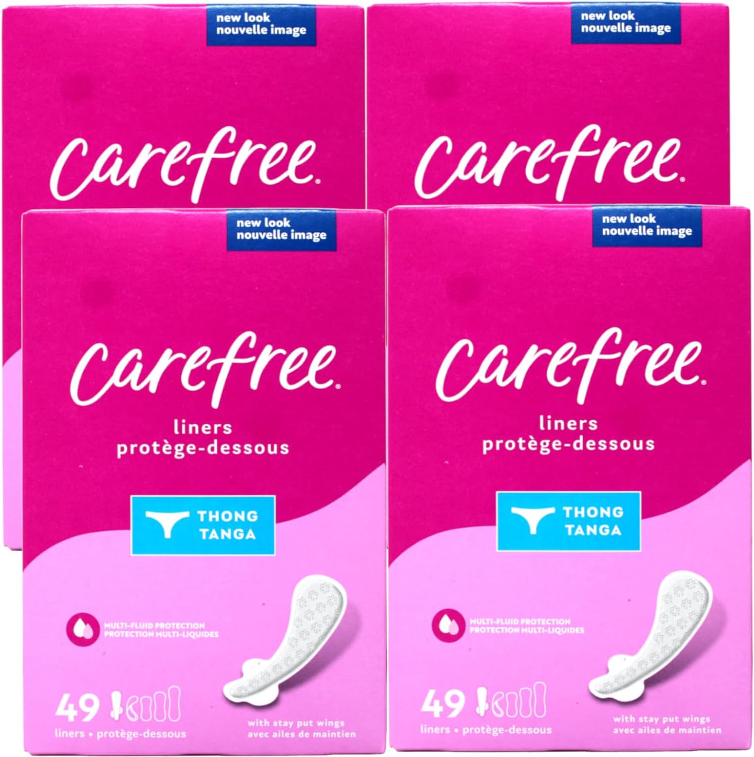 Carefree Thong Pantiliners, Regular Protection, Unscented, 196 Pantiliners (4 X 49 Count Boxes)