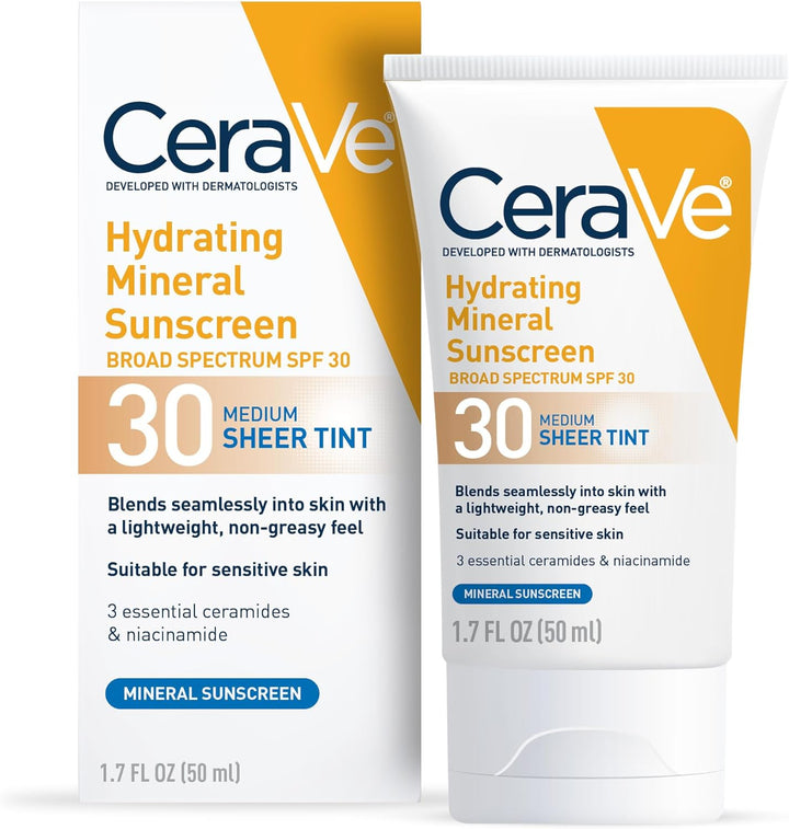 CeraVe Tinted Sunscreen with SPF 30 | Hydrating Mineral Sunscreen With Zinc Oxide & Titanium Dioxide | Sheer Tint for Healthy Glow | 1.7 Fluid Ounce