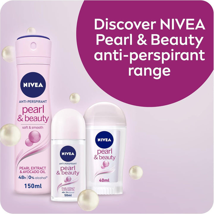 Nivea Antiperspirant Roll-on for Women, Pearl & Beauty Pearl Extracts, 2 x 50ml