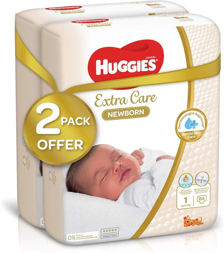 Huggies Extra Care Newborn, Size 1, Up to 5 kg, Twin Jumbo Pack, 192 Diapers