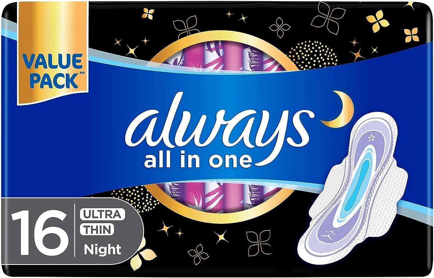 Always All in One Ultra Thin Night Sanitary Pads with Wings 16pcs
