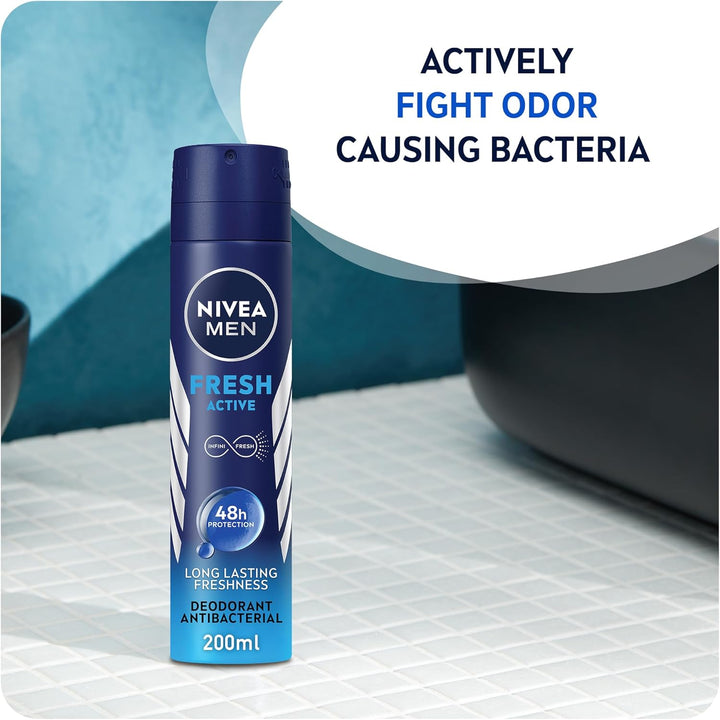 Nivea MEN Antiperspirant Spray for Men, Fresh Active Fresh Scent, 200ml