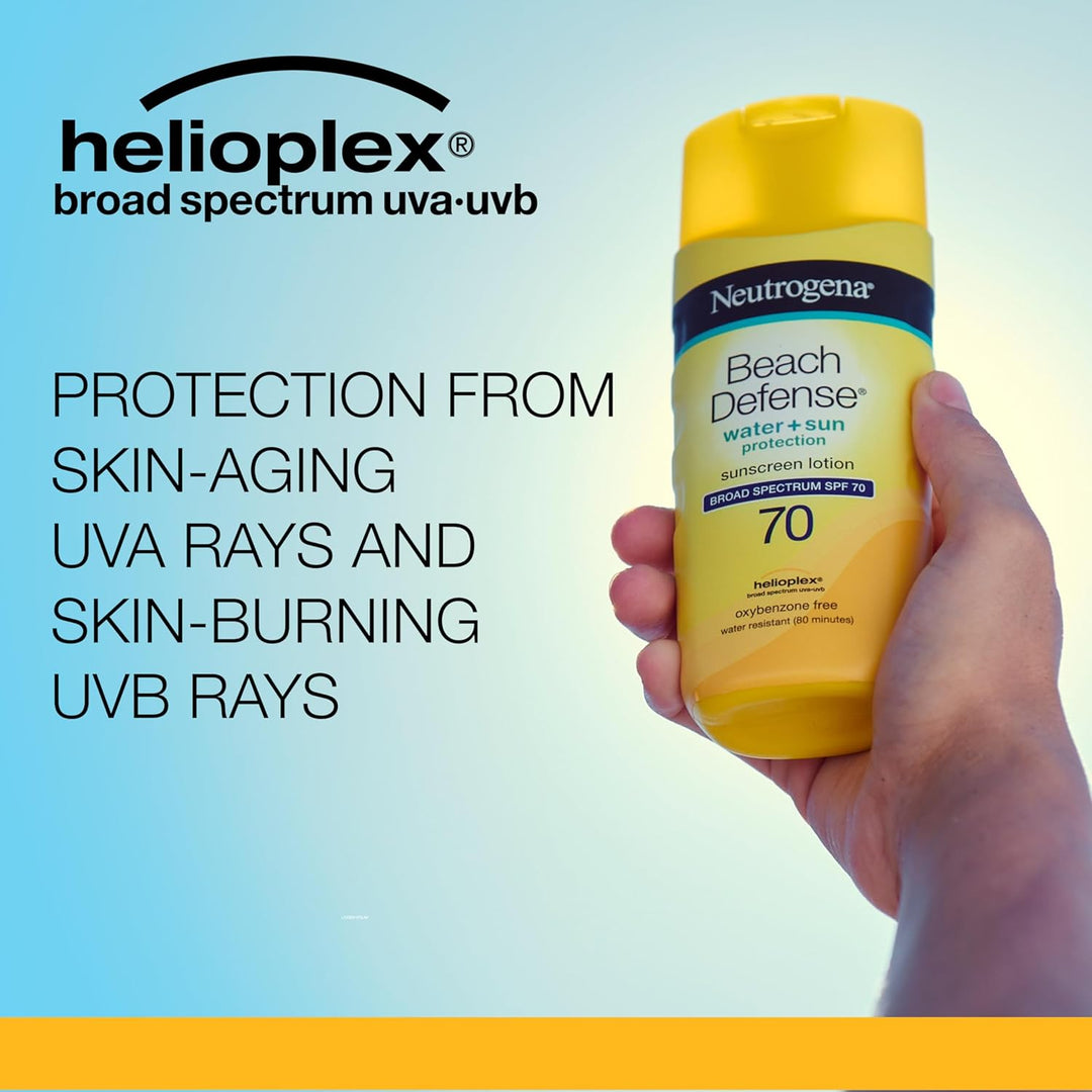 Neutrogena Beach Defense Water Resistant Sunscreen Lotion with Broad Spectrum SPF 70, Oil-Free and PABA-Free Fast-Absorbing