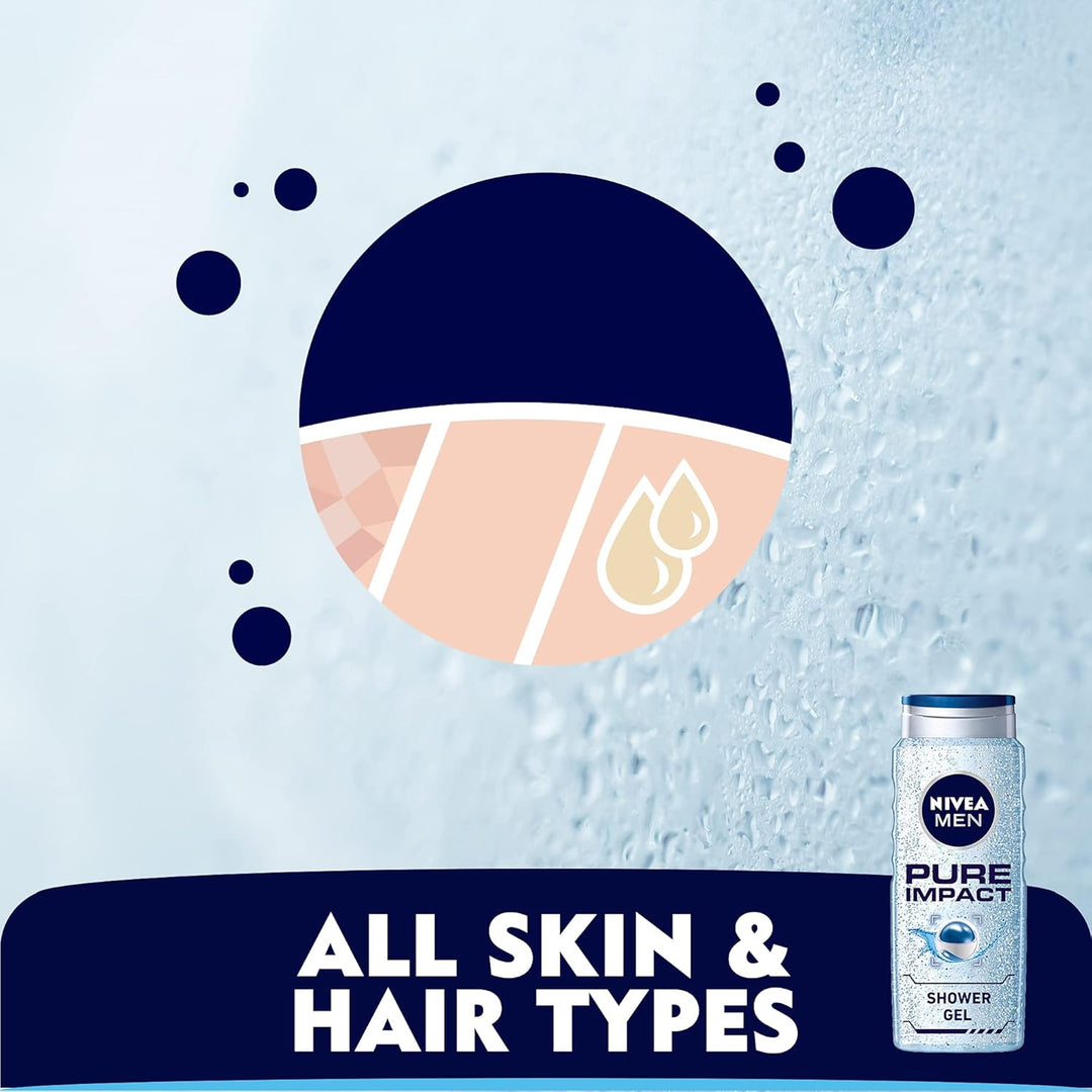 Nivea MEN 3in1 Shower Gel, Pure Impact Fresh Scent, 500ml