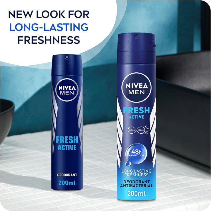 Nivea MEN Antiperspirant Spray for Men, Fresh Active Fresh Scent, 200ml