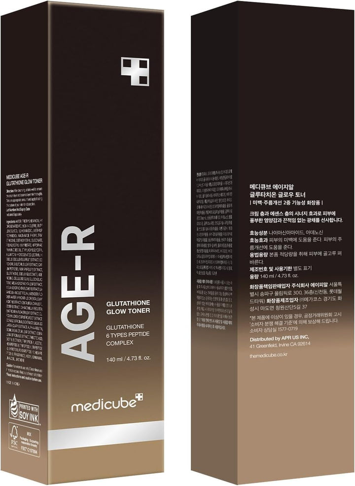 medicube Age-R Glutathione Glow Milky Toner, Low-Irritation Double Layer Toner for Glass Glow Skin with Peptide, Even Skin Tone, Radiance, Hydration, Korean Skincare 140ml/ 4.73 Fl Oz
