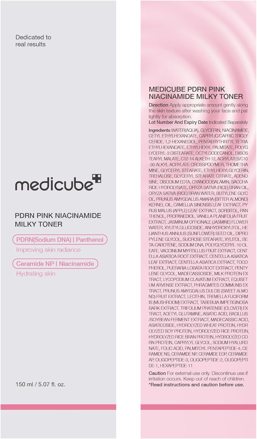 medicube PDRN Pink Niacinamide Milky Toner for Hydrating, Moisturizing, Soothing, Ceramide, Peptide, Glass Glow Skin, Korean Skincare | 150ml 5.07 fl. Oz.