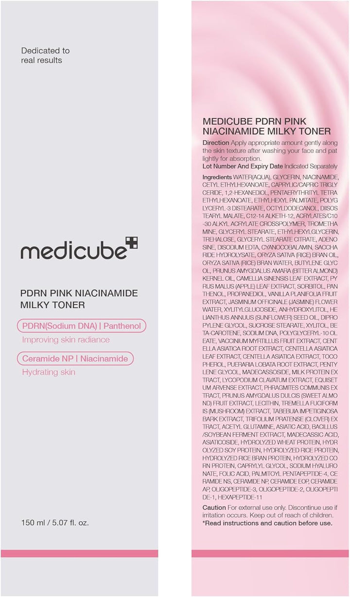 medicube PDRN Pink Niacinamide Milky Toner for Hydrating, Moisturizing, Soothing, Ceramide, Peptide, Glass Glow Skin, Korean Skincare | 150ml 5.07 fl. Oz.