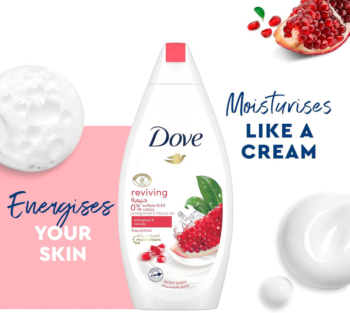Dove Go Fresh Refreshing Body Wash with Renew Blend technology, Pomegranate and Hibiscus Tea, with ¼ Moisturising Cream, 250ml (Pack of 2)