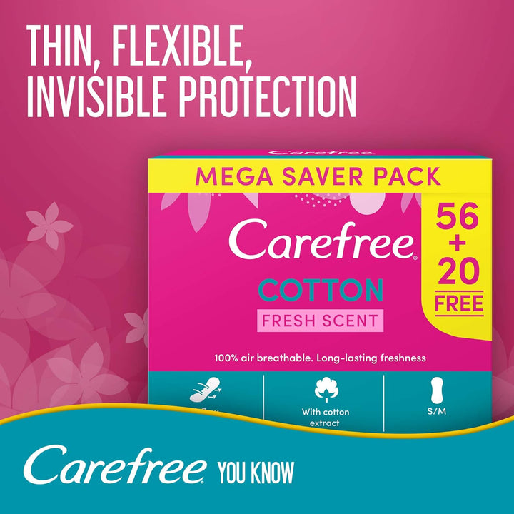Carefree Daily Panty Liners, Cotton Feel Normal, Pack of 76
