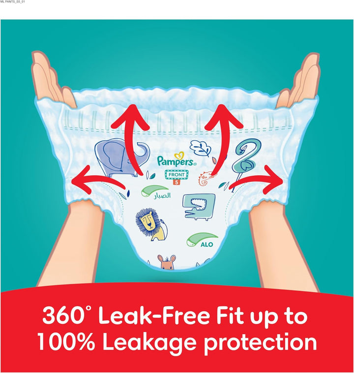 Pampers Rash Protection Pants Diapers, Size 5, 12-18kg, +50% Aloe Vera Lotion, 360° Leak-Free Fit for up to 100% Leakage Protection, Giant Pack, 120 Count