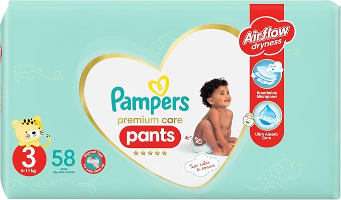 Pampers Premium Care Pants Diapers, Size 3, 6-11kg, Unique Softest Absorption for Ultimate Skin Protection, 56 Count