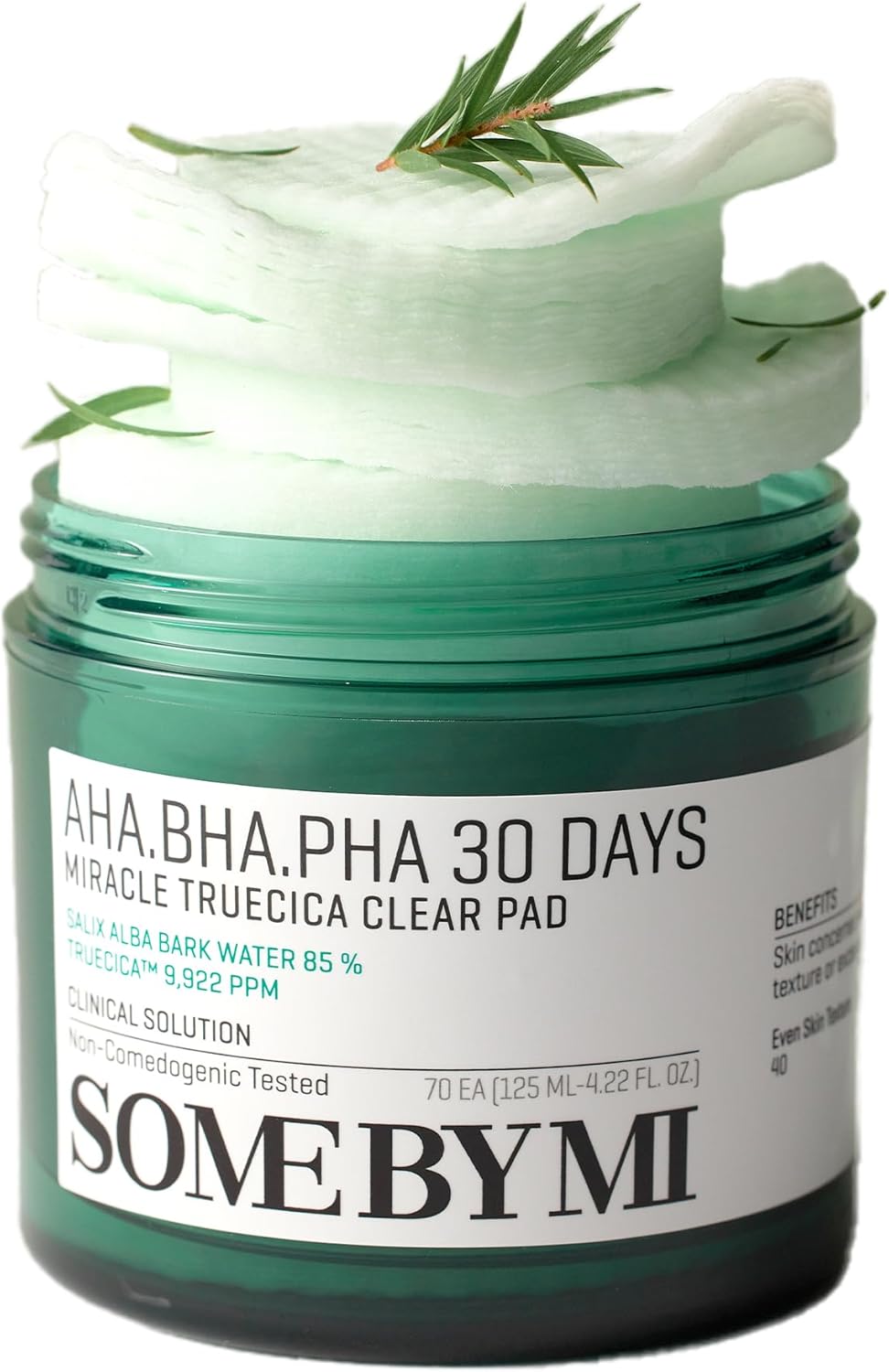 Some By Mi AHA BHA PHA 30 Days Miracle Truecica Clear 70 Pad | 125ml | Mild Exfoliating Face Toner Pad | Clinical solution for Skin Wastes, Sebum & Oiliness Care