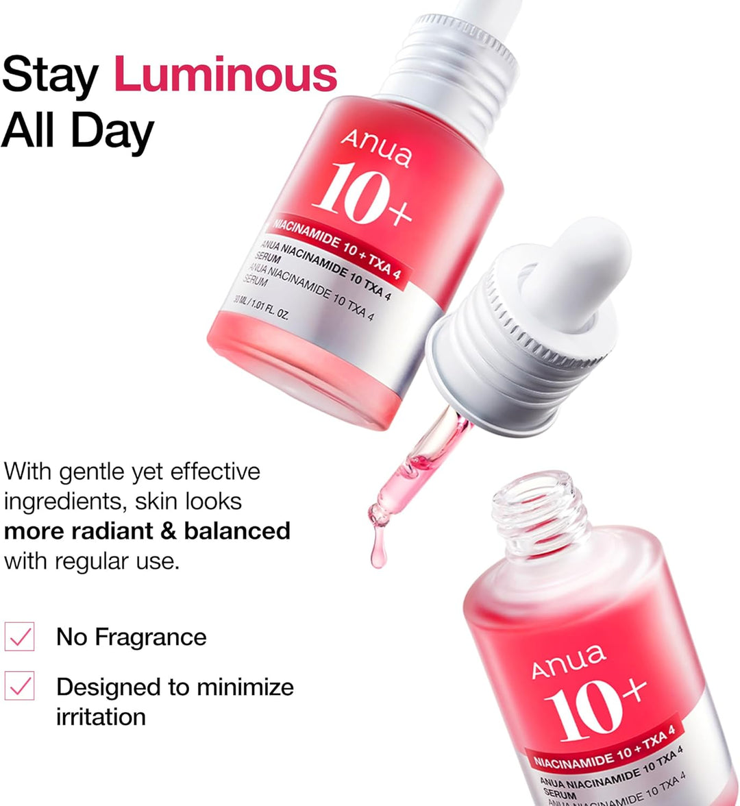 ANUA Niacinamide 10 + TXA 4 Serum, Hyaluronic Acid, Tranexamic acid, Vitamin B12, Facial Serum for Glass Skin, Clarifying, Radiant Complexion with Natural Color, Korean Skin Care (30ml /1.01 fl.oz)