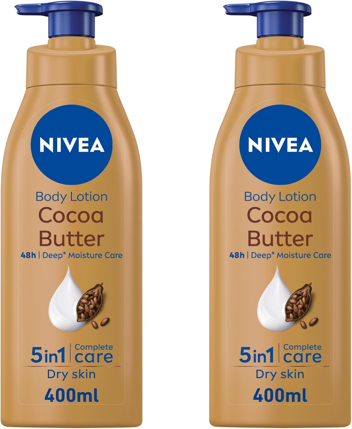 Nivea Body Lotion Moisturizing Dry Skin, Cocoa Butter Vitamin E, 2x400ml