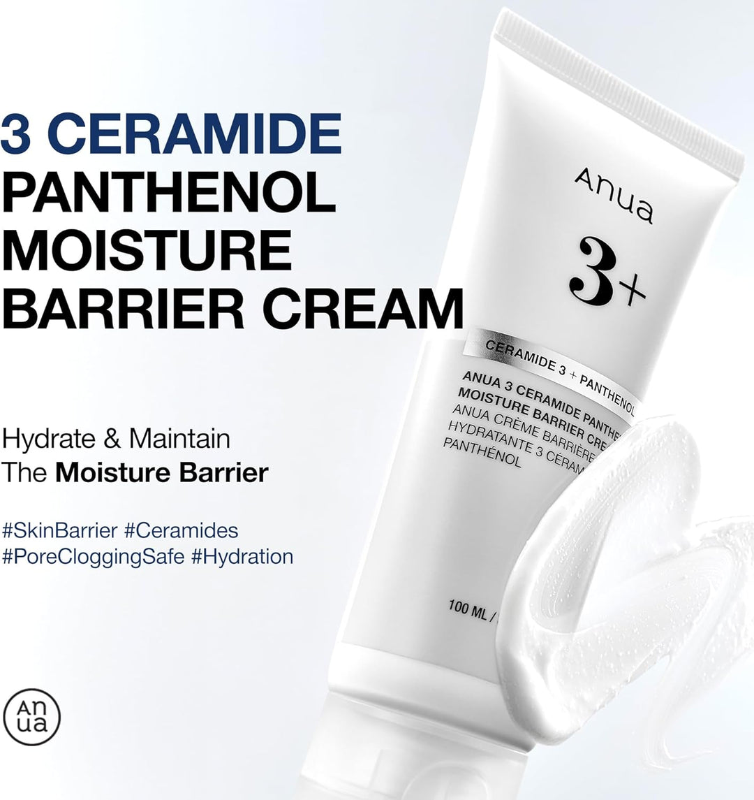 ANUA 3 Ceramide Panthenol Moisture Barrier Cream, Hydrating Face Moisturizer for Normal Skin, Panthenol, Ceramide, Centella for Skin Barrier Non Comedogenic, Korean Skincare (100ml/ 3.38 fl. oz.)