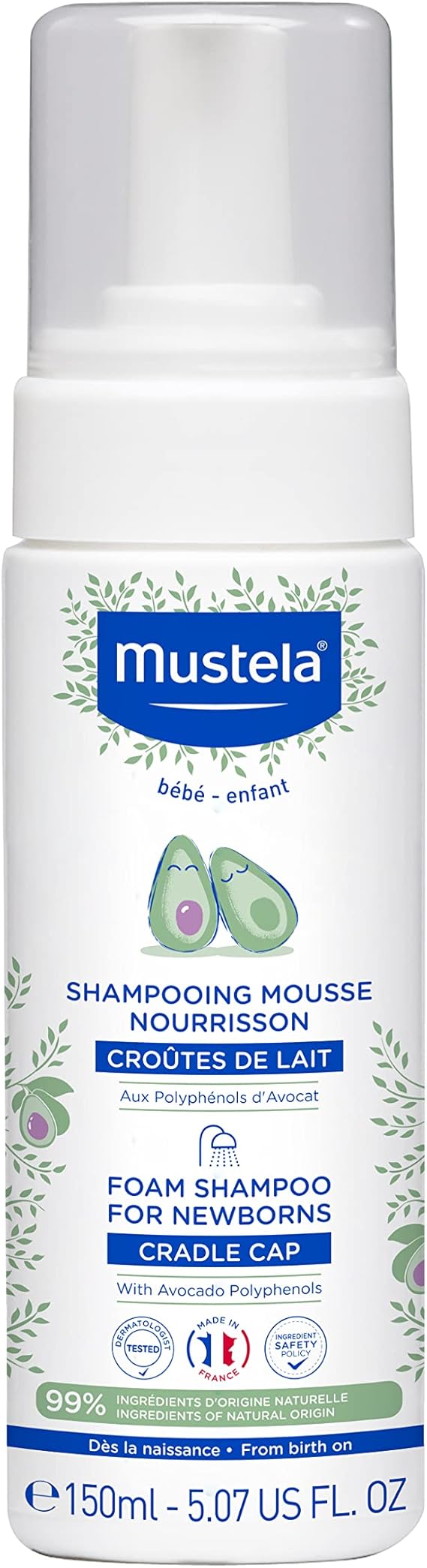 Mustela Cradle Cap Foam Shampoo for Newborn - Baby Shampoo with Natural Avocado, 150ml