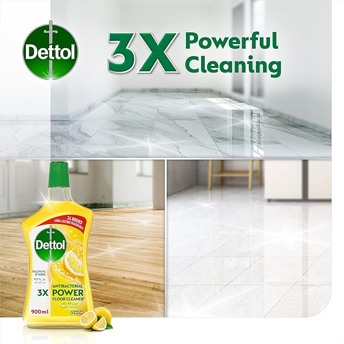 Dettol Antibacterial Power Floor Cleaner (Kills 99.9% of Germs), Can be Paired with Vacuum Cleaner for Cleaner and Shinier Floors, 900 ml