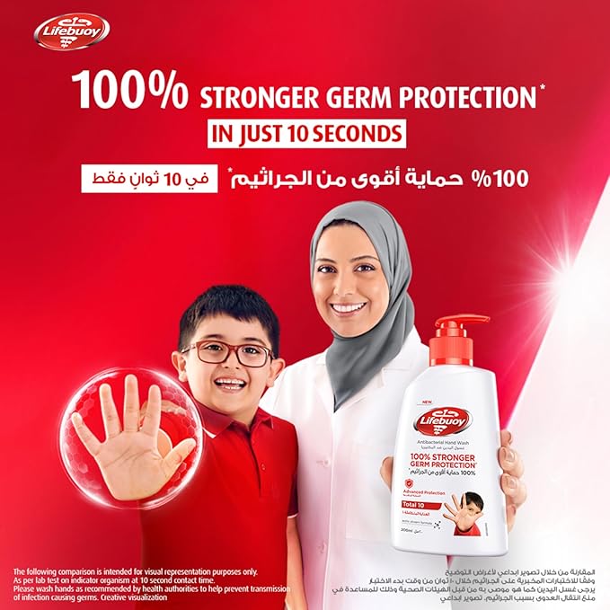 Lifebuoy Antibacterial Hand Wash, Total 10, for 100% stronger germ protection in 10 seconds, 1L