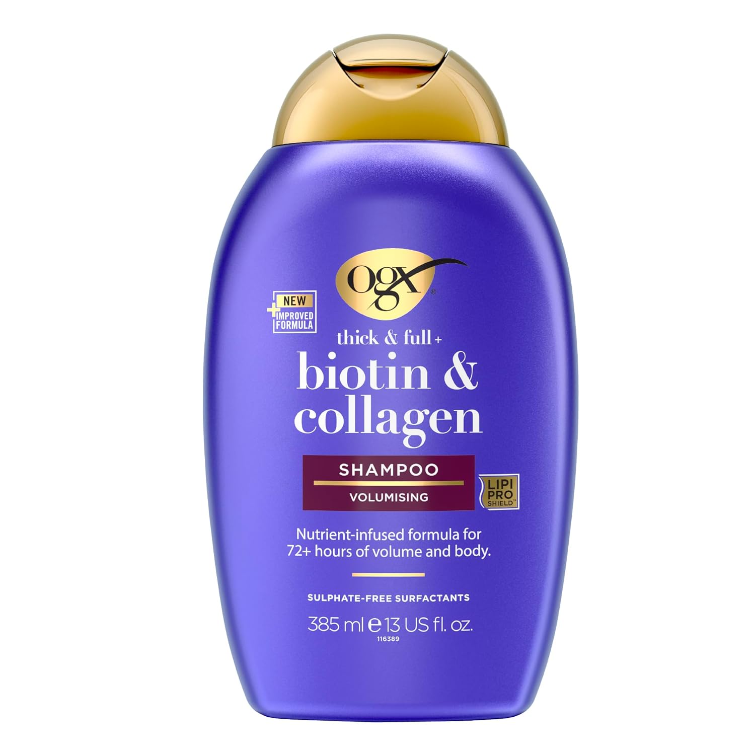 OGX, Shampoo, Thick and Full+ Biotin and Collagen, 385ml packaging