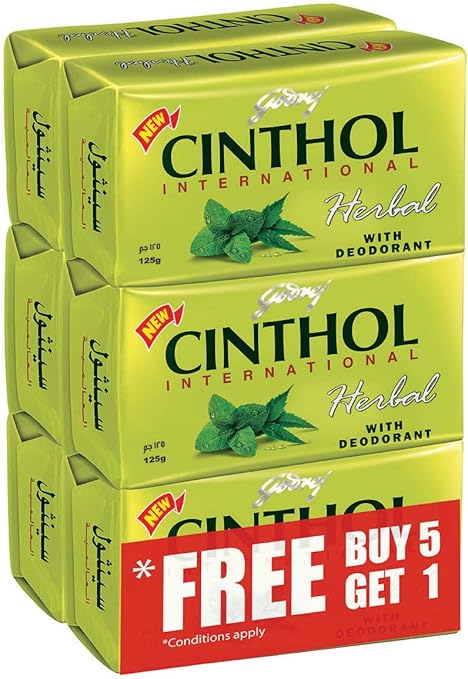 Godrej Cinthol Bar Soap 99.9% Germ Protection Herbal (With Deodorant) 125g-(Pack Of 6)