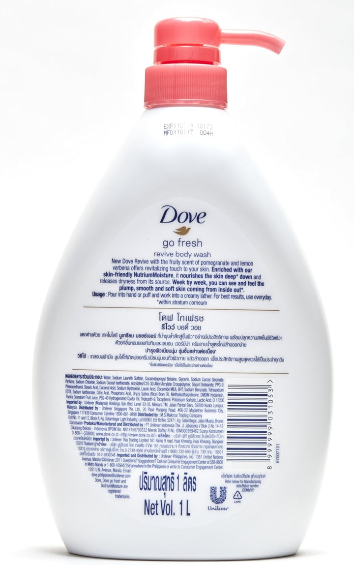 Dove Go Fresh Revive Body Wash, Pomegranate and Lemon Verbena Scent, 33.8 Ounce (1 Liter) International Version