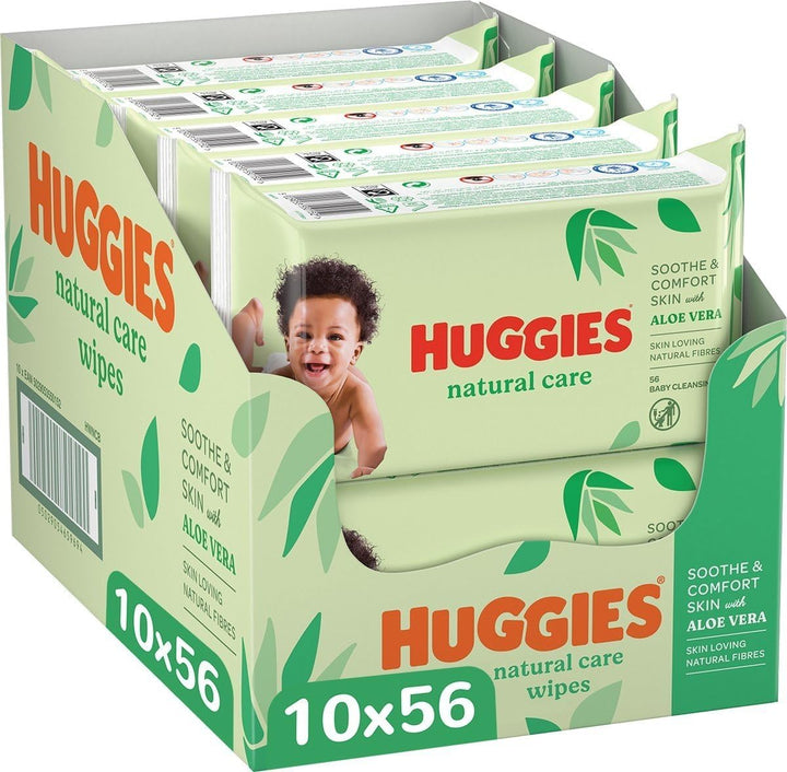 Huggies Natural Baby Wipes, Aloe Vera Wipes, 10 Pack x 56 Wipes (560 Wipes)