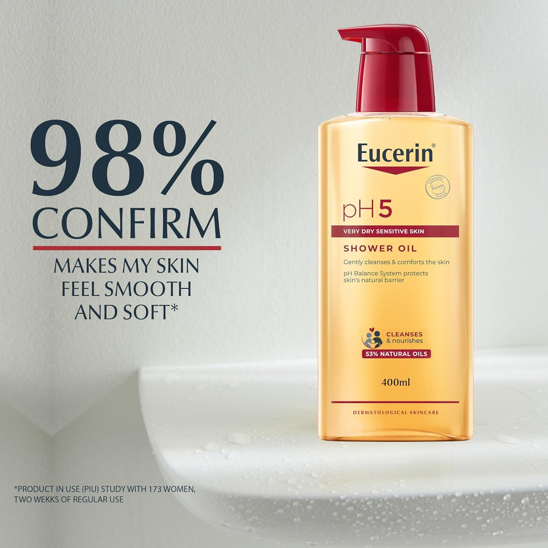 Eucerin pH5 Shower Oil Daily Body Cleanser with Natural Caring Oil, Intensive Nourishing Effect, for Dry Sensitive Skin & Suitable for Allergy-Prone Skin, 400ml