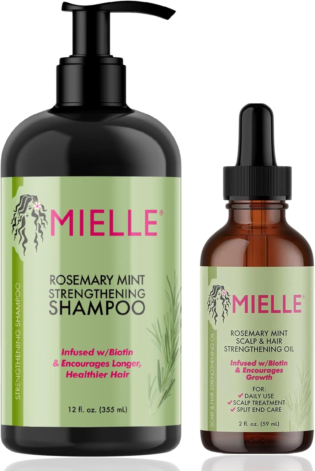 Mielle Rosemary Mint Strengthening Shampoo Scalp & Hair Strengthening Oil, Gift Set