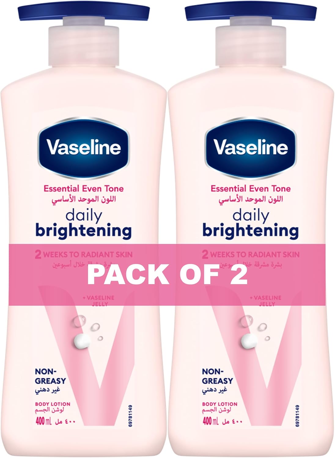 Vaseline Even Tone Body Lotion Daily Brightening, 2 x 400ml
