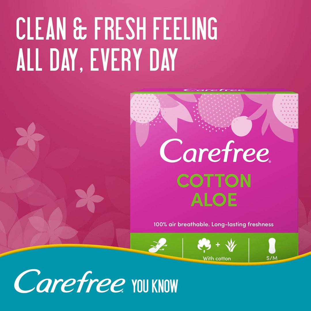 Carefree Daily Panty Liners, Cotton, Aloe, Pack of 56