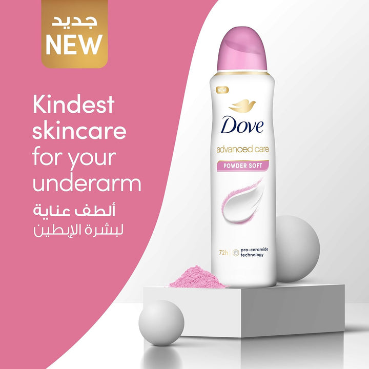 DOVE Antiperspirant Deodorant Spray, for 72 hour protection, Powder Soft, alcohol free with ¼ moisturising cream, 150ml