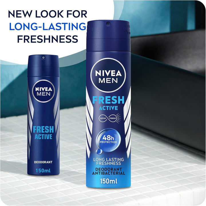 Nivea MEN Antiperspirant Spray for Men, Fresh Active Fresh Scent, 150ml