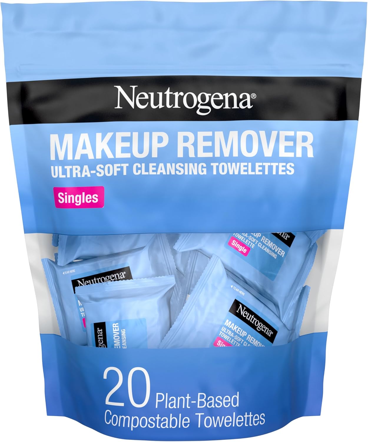 Neutrogena Facial Cleansing Towelette Singles, Daily Face Wipes to Remove Dirt, Oil, Makeup & Waterproof Mascara, Gentle,