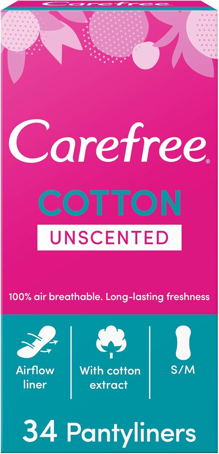 Carefree Daily Panty Liners, Cotton, Unscented, Pack Of 34