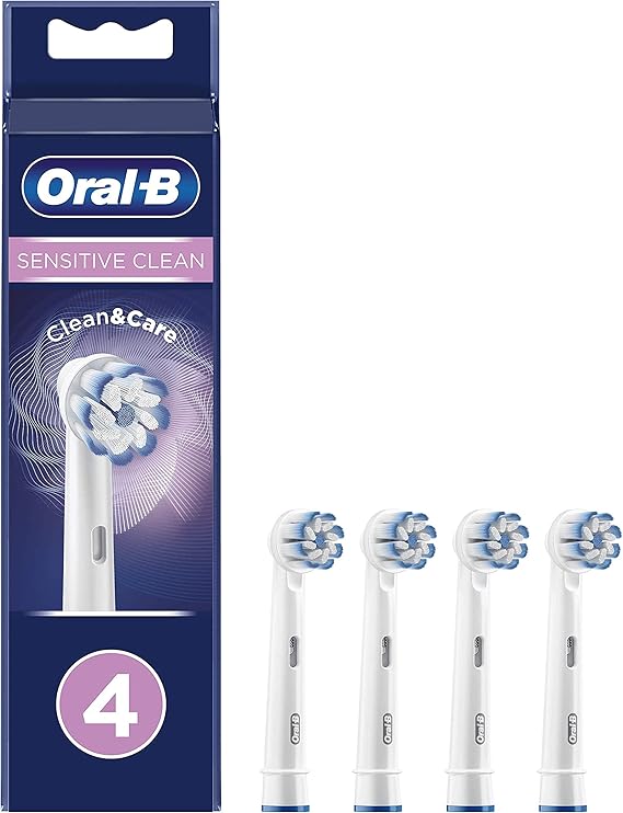 Oral-B Sensitive Clean Electric Toothbrush Head with Clean & Care Technology, Extra Soft Bristles for Gentle Plaque Removal, Pack of 4, White