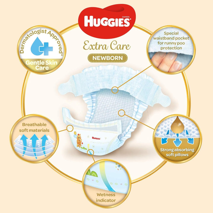Huggies Extra Care Newborn, Size 1, Up to 5 kg, Twin Jumbo Pack, 192 Diapers