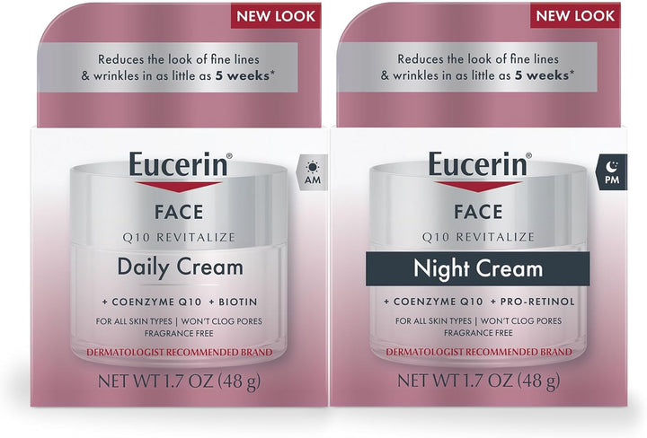 Eucerin Q10 Anti Wrinkle Face Cream Bundle, Day Cream and Night Cream For Face, 1.7 Ounce (Pack of 2)
