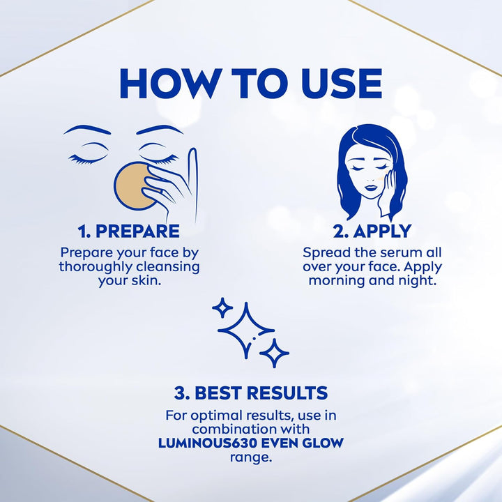 Nivea LUMINOUS630 Even Glow Concentrated Face Serum, Reduces Spots in 2 Weeks, Brighter and Glowing Complexion, 30ml