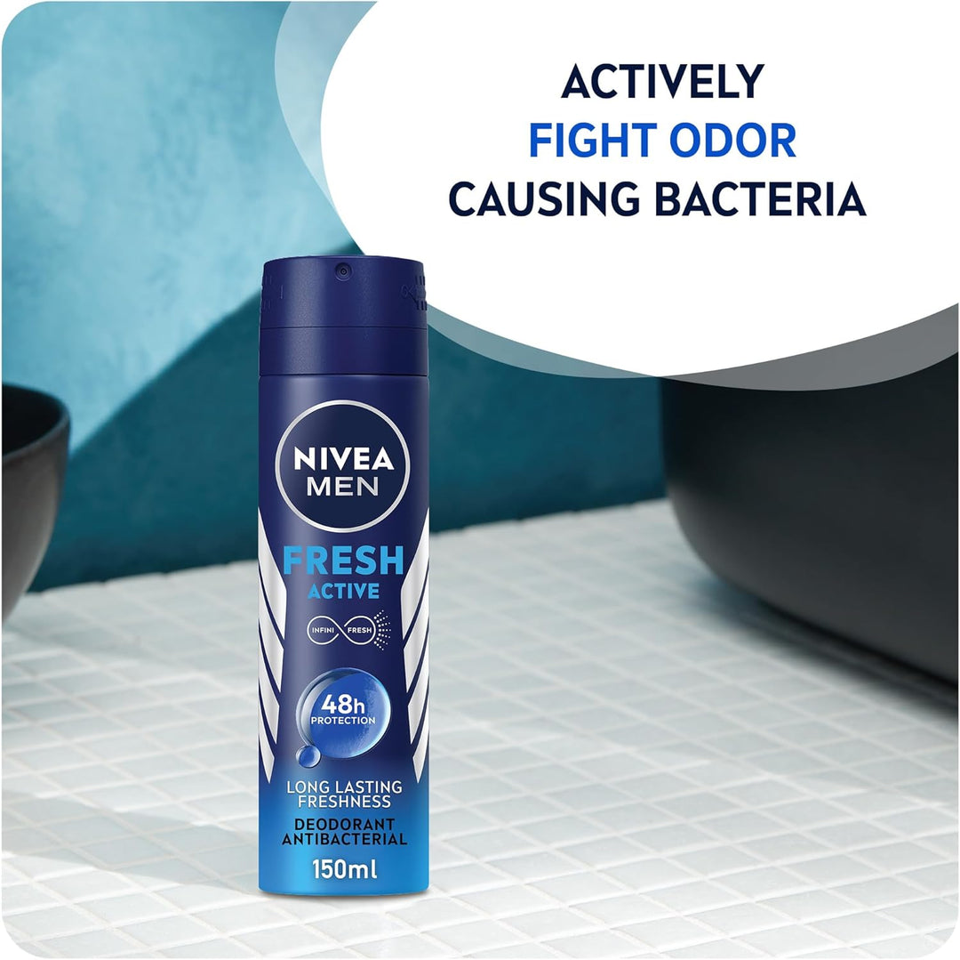 Nivea MEN Antiperspirant Spray for Men, Fresh Active Fresh Scent, 150ml