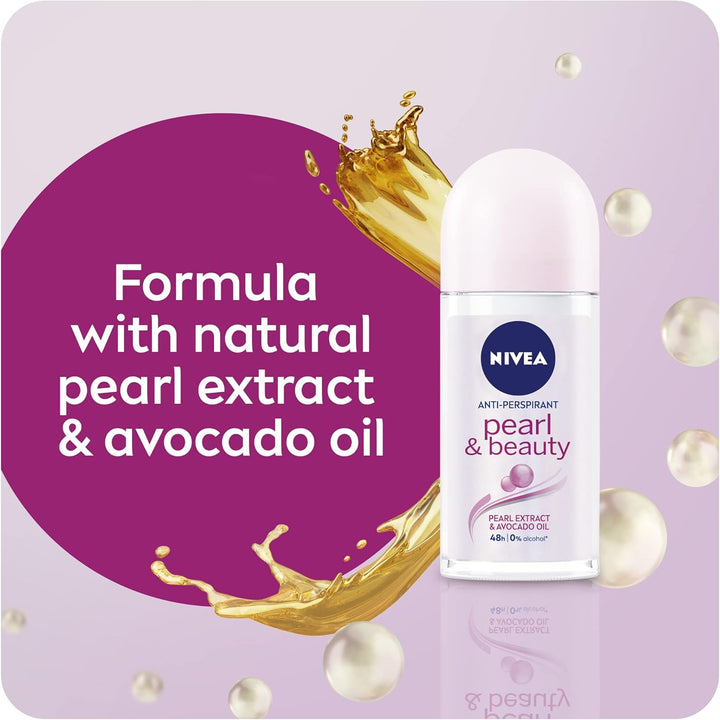 Nivea Antiperspirant Roll-on for Women, Pearl & Beauty Pearl Extracts, 2 x 50ml