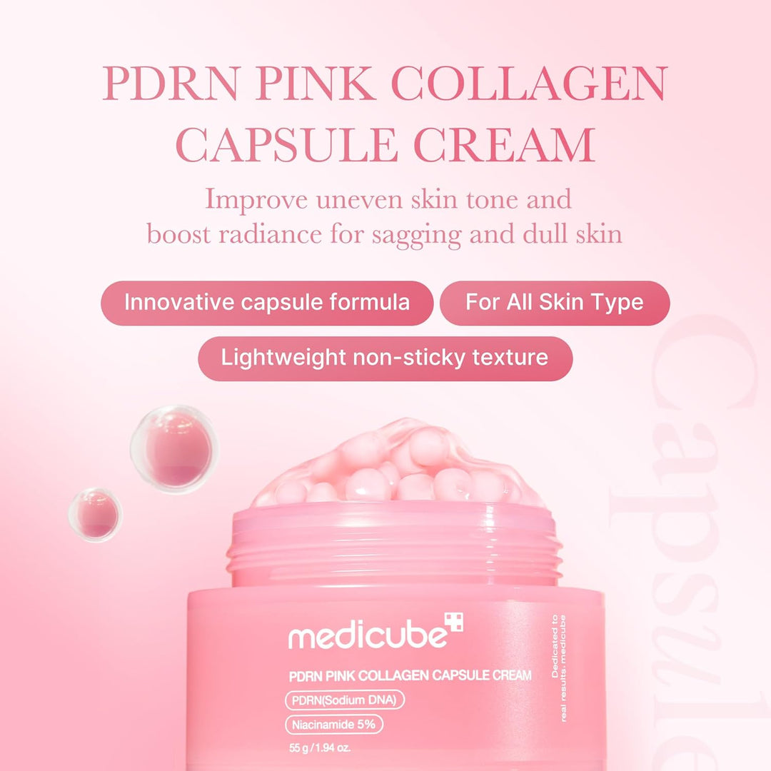 medicube Salmon DNA PDRN Pink Collagen Capsule Cream, Face Moisturizer | Lightweight Moisturizing Cream | PDRN, Niacinamide for Uneven Skin Tone, Glow hydration | Korean Skin Care 1.94 oz