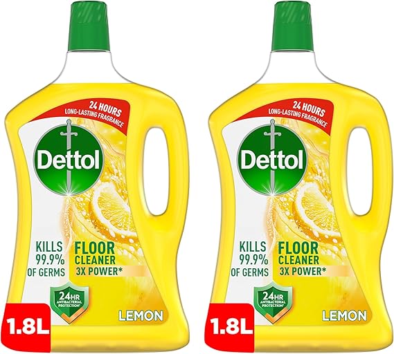 Dettol Lemon Antibacterial Power Floor Cleaner With 3 Times Powerful Cleaning (Kills 99.9% Of Germs), 1.8L, Twin Pack