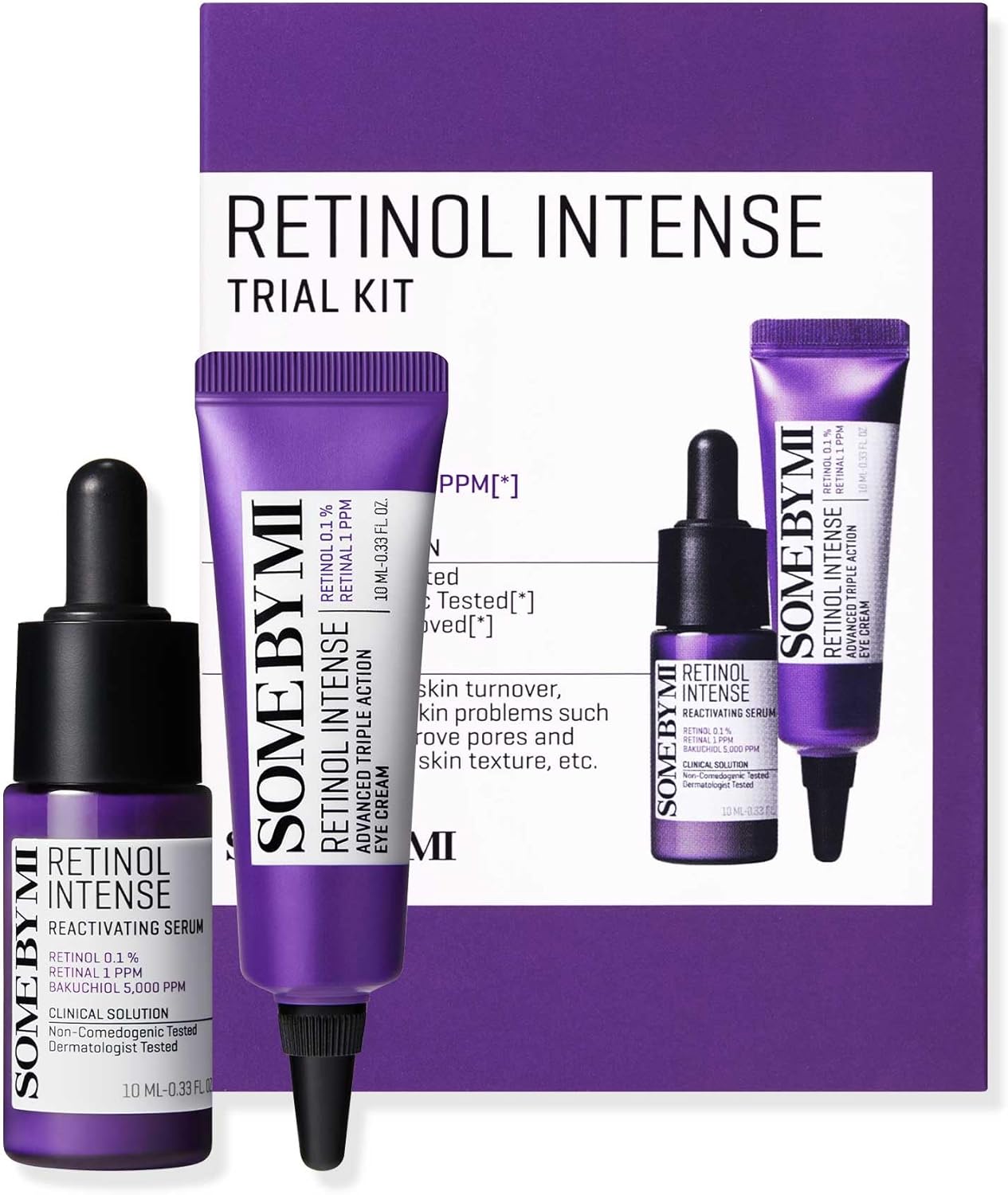 Some By Mi Retinol Intense Trial Kit | 10ml | Mild Korean 0.1% Retinol Face Serum & Eye Cream For Beginner | Fine Lines, Dark Circles, Skin Texture & Elasticity Care