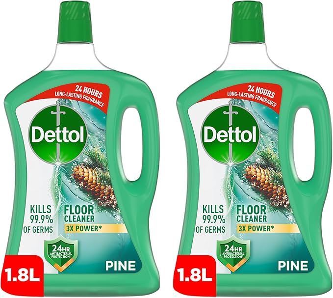 Dettol Pine Antibacterial Power Floor Cleaner With 3 Times Powerful Cleaning (Kills 99.9% Of Germs), 1.8L, Twin Pack