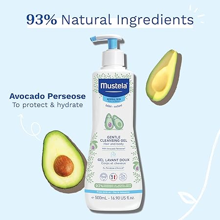 Mustela Baby Gentle Cleansing Gel - Baby Hair & Body Wash - with Natural Avocado fortified with Vitamin B5