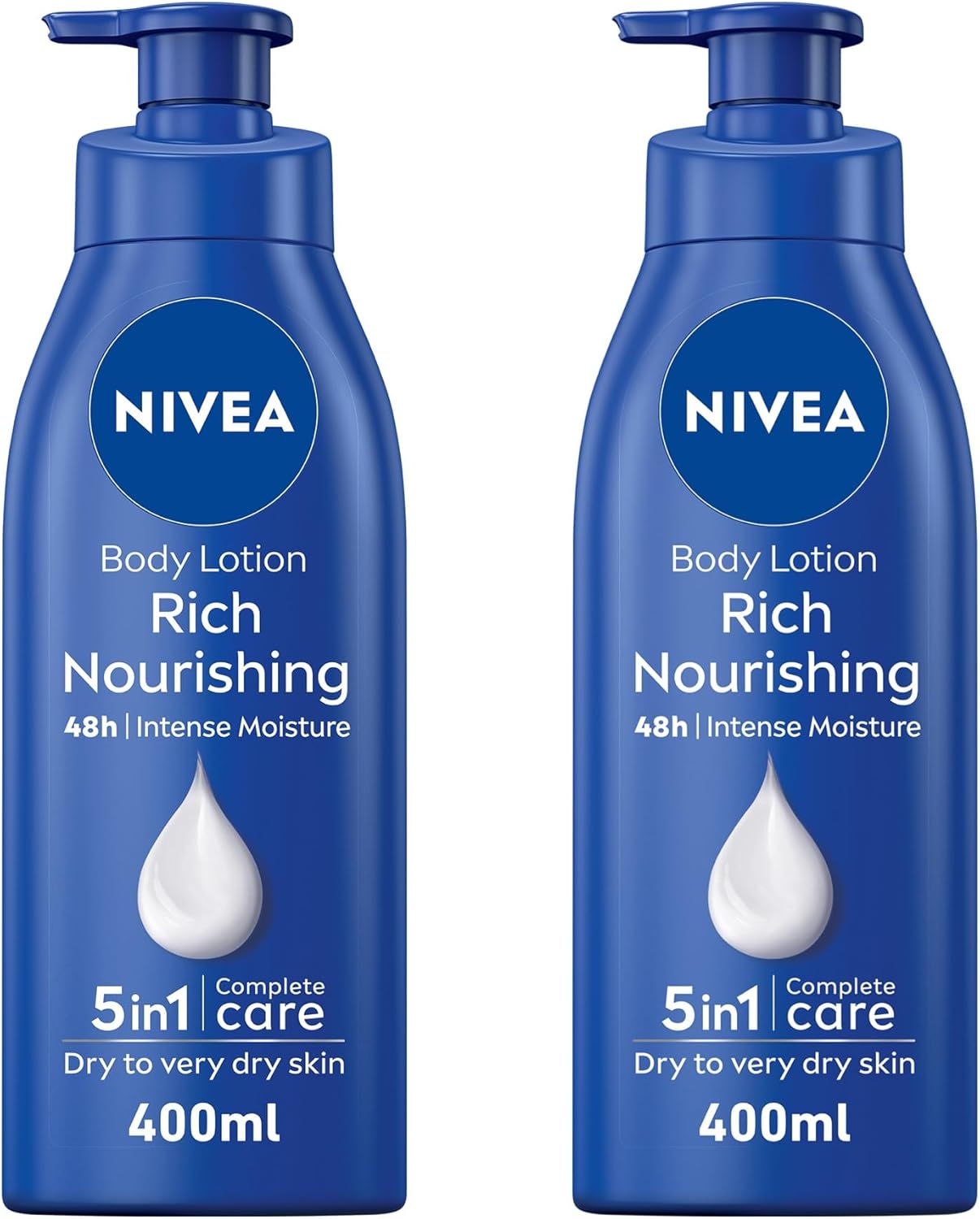 Nivea Body Lotion for Dry to Very Dry Skin, Rich Nourishing, 5in1 Complete Care, 48H Intense Moisture, 2x400ml, Pack of 2
