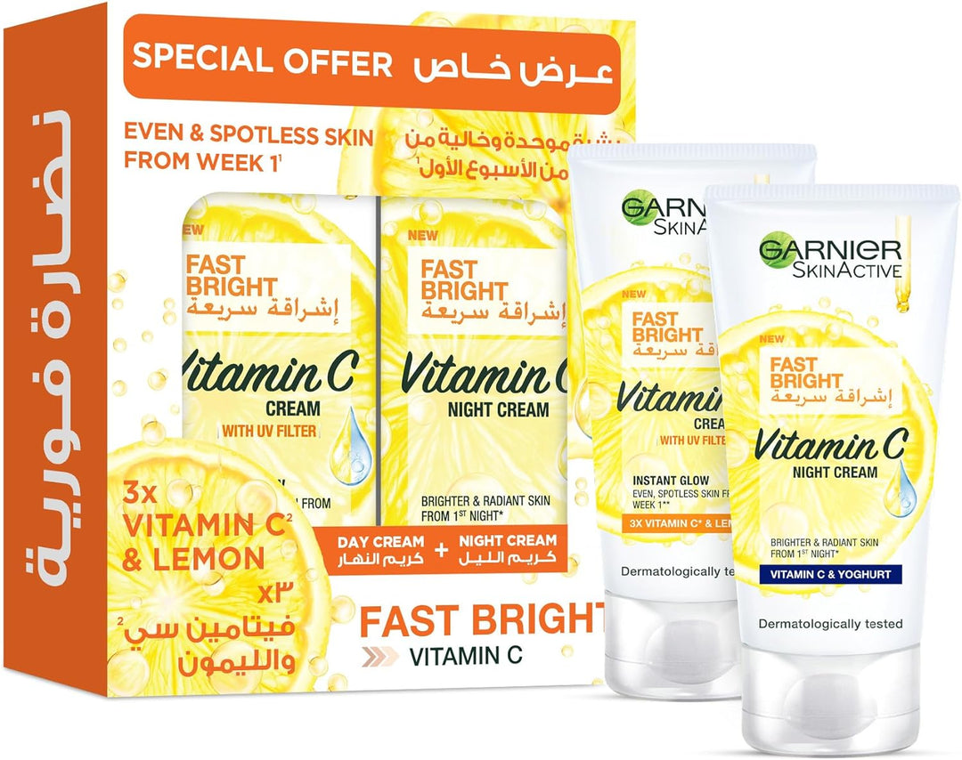 Garnier SkinActive Fast Bright Day Cream 50ml + Night Cream 50ml Bundle